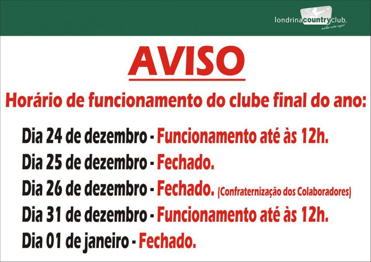 Funcionamento do clube